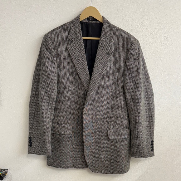 Elegant herringbone black and gray Men's wool Blazer